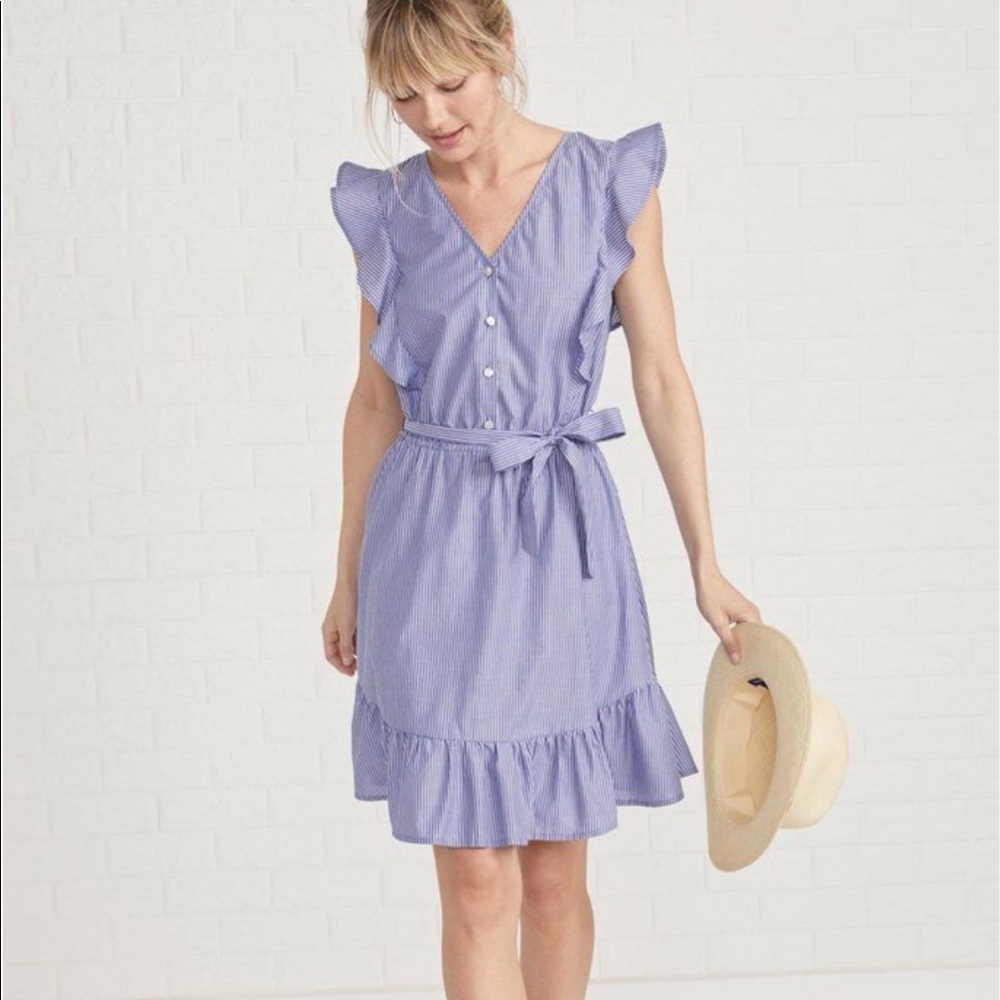 Amour Vert Striped, Ruffled Cotton Dress - Medium